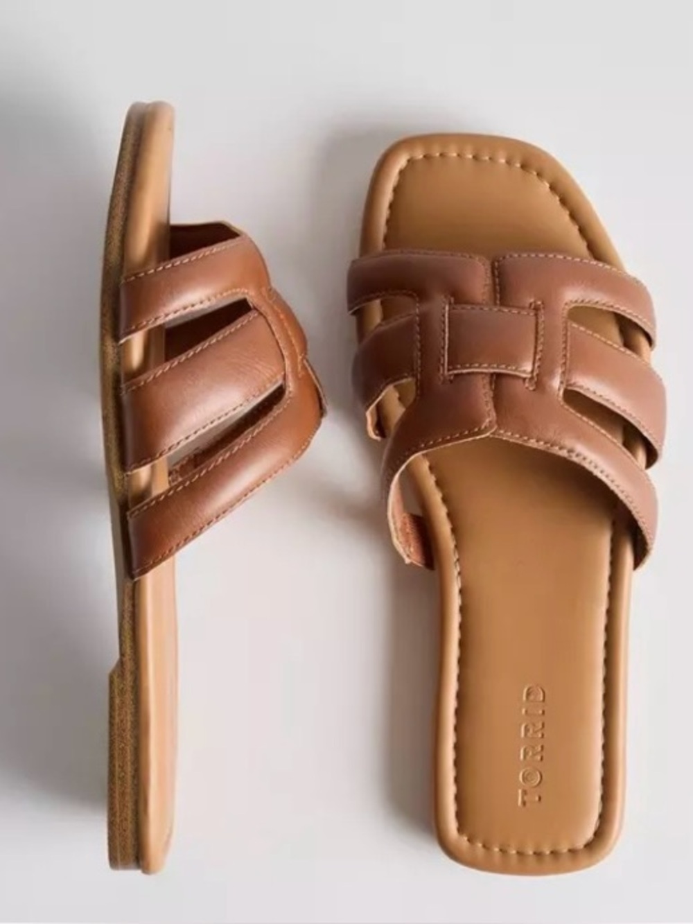 Torrid H-Band Slide Women's Sandals Size 9.5 Double Wide Tan Brown Slip on